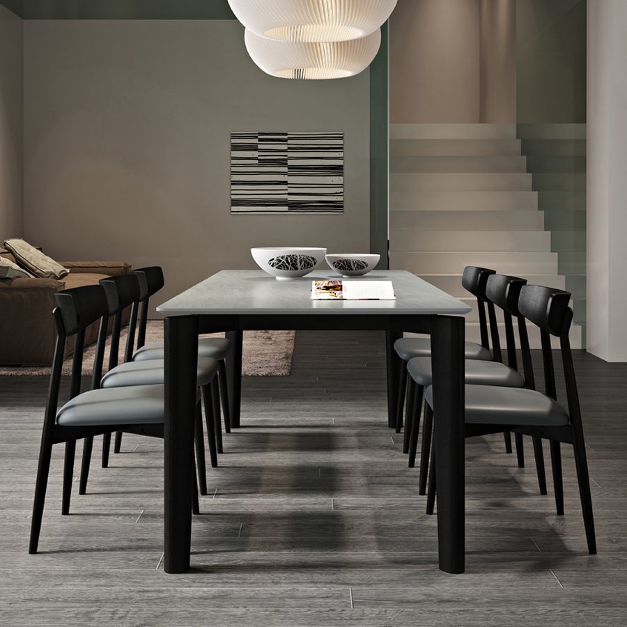 Mid-Century Modern Dining Table Rectangle Stone Dining Table with 4 Legs