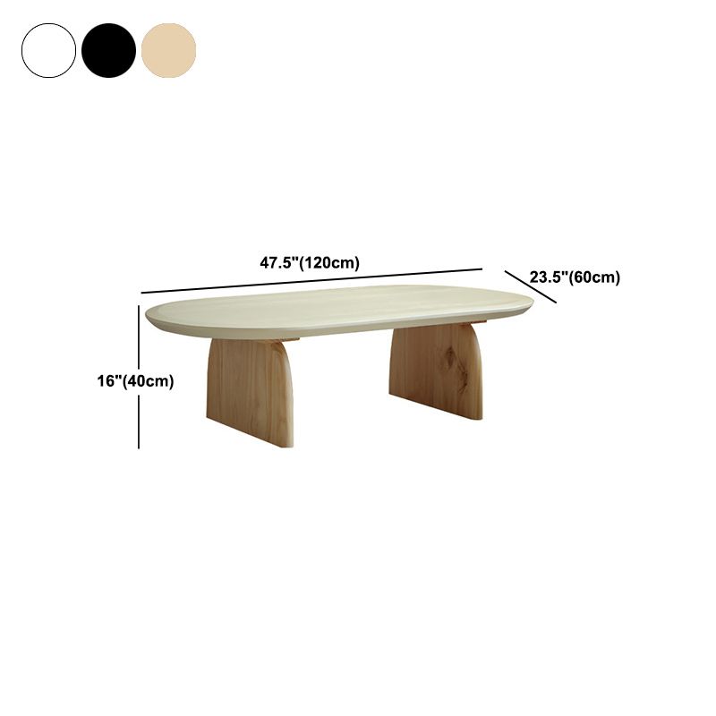 Oval Pine Wood Coffe Table with Wooden Sled Base Cocktail Table