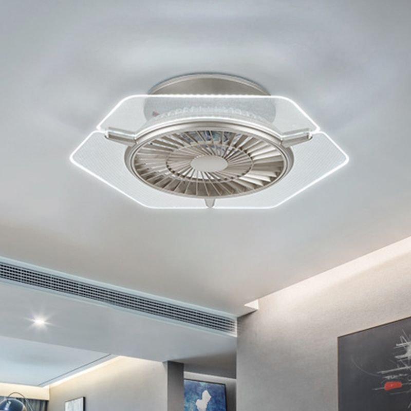 Gold/Silber -LED -Deckenlüfter Beleuchtung Modernismus Metall Rund/Sechseck Semi Flushmount für Wohnzimmer, 23,5 "breit
