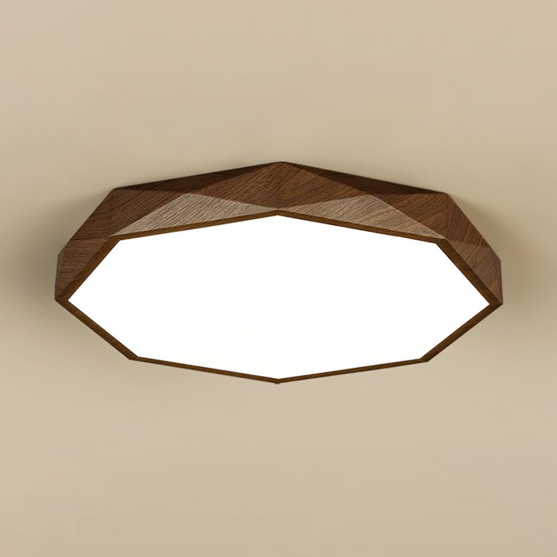 Octagonal Shape LED Ceiling Lamp Modern Wood 1 Light Flush Mount for Living Room