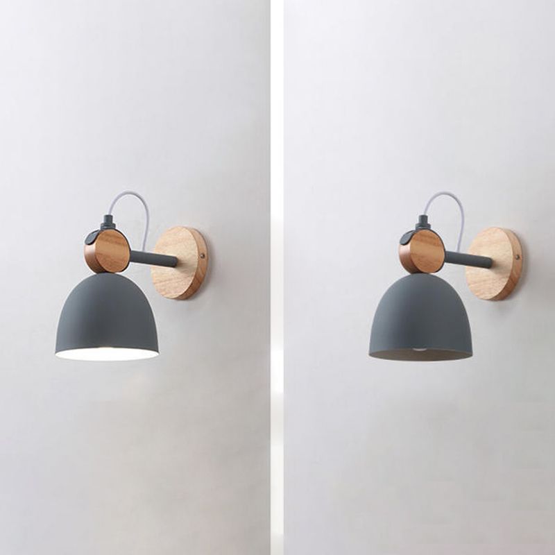 Wooden Dome Single Wall Light in Modern Concise Style Wrought Iron Wall Sconce for Interior Spaces