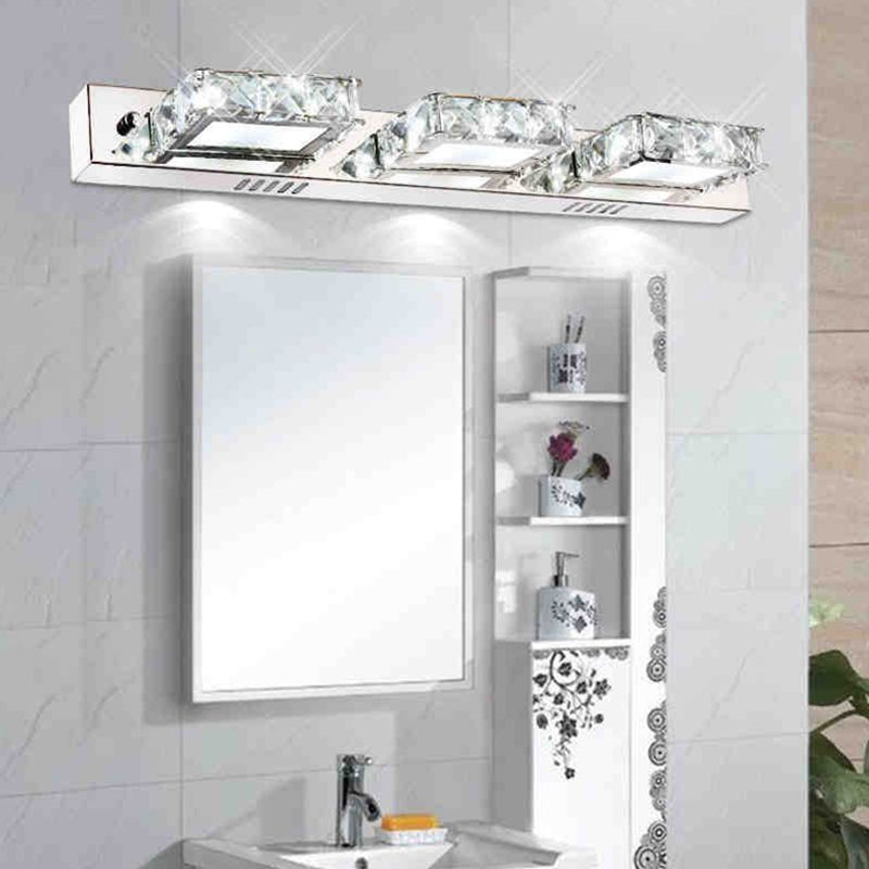 Silver LED Wall Sconce in Modern Luxury Style Stainless-Steel Rectangular Wall Light with Crystal Shade