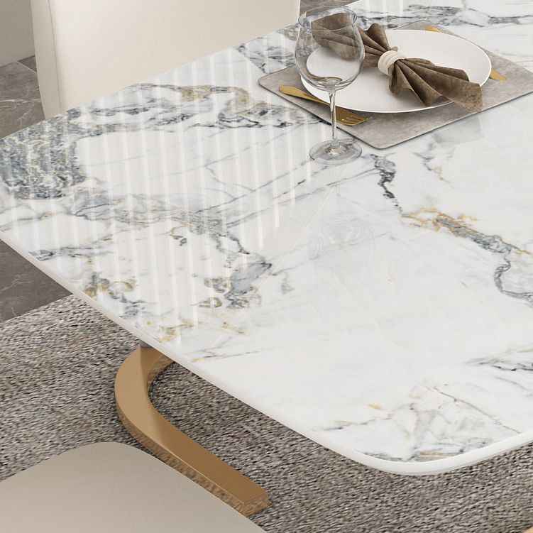 Mesa de comedor de lujo tradicional Mesa de comedor rectangular de piedra sinterizada con marco dorado