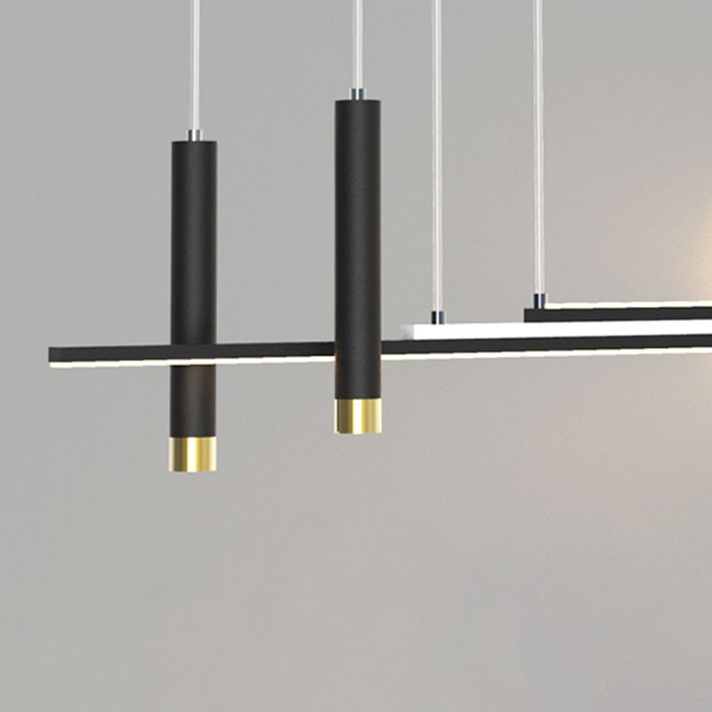 Black Restaurant LED Island Light in Modern Creative Style Wrought Iron Linear Pendant Light with Acrylic Shade