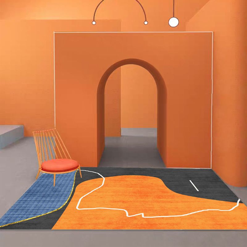 Orange Modern Area Carpet Geometric Pattern Polyester Arae Rug Non-Slip Backing Rug for Living Room