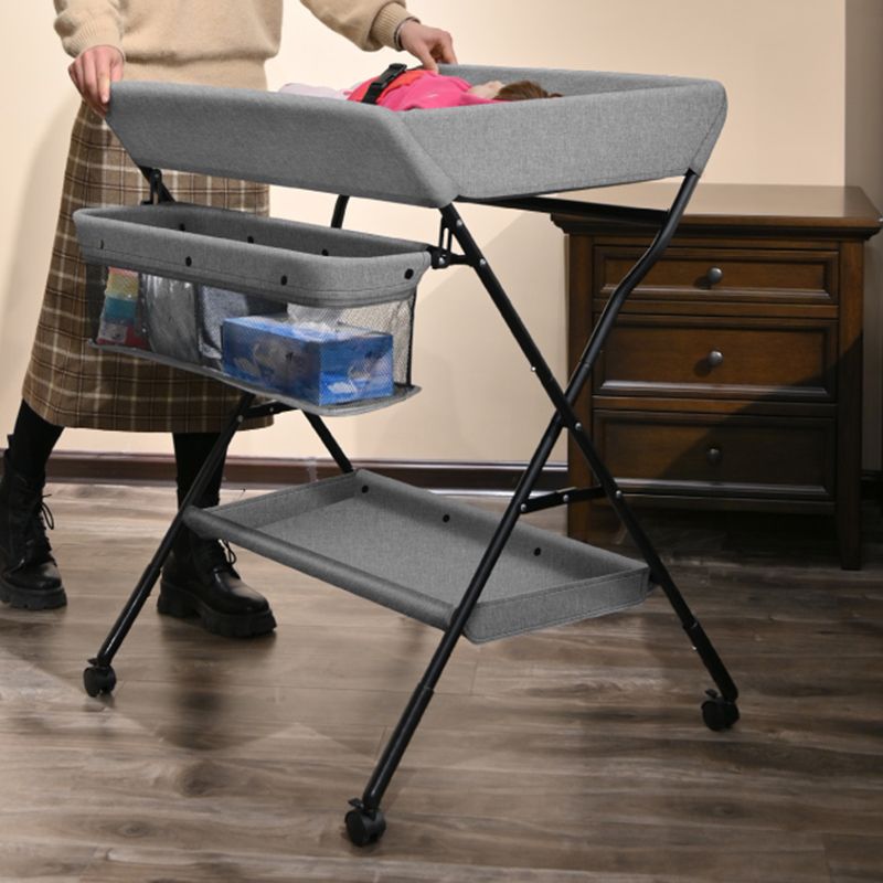 Portable Changing Table Metal Frame with Storage Basket and Safety Belt