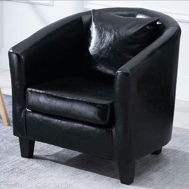 Linen and Faux Leather Sloped Arms Basic Four Leg Accent Chair Set