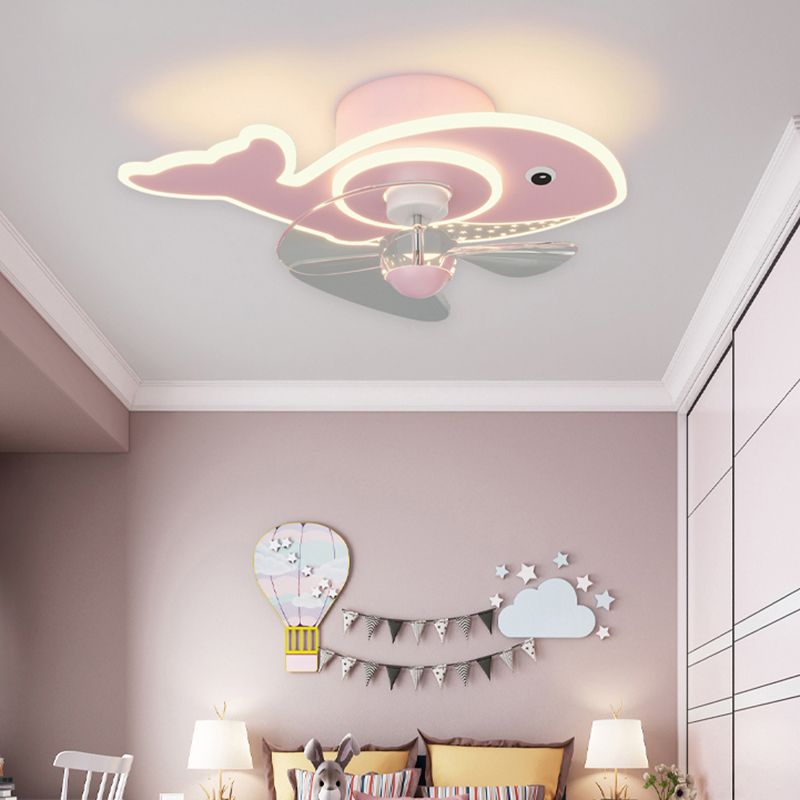 Children Ceiling Fan Light LED Ceiling Mount Lamp with Acrylic Shade for Bedroom