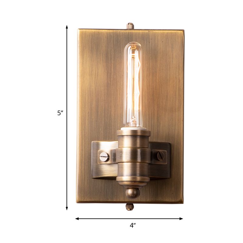 1/2 Heads Bare Bulb Sconce Lighting Vintage Bronze Metal Wall Mount Lamp Fixture with Rectangle Backplate