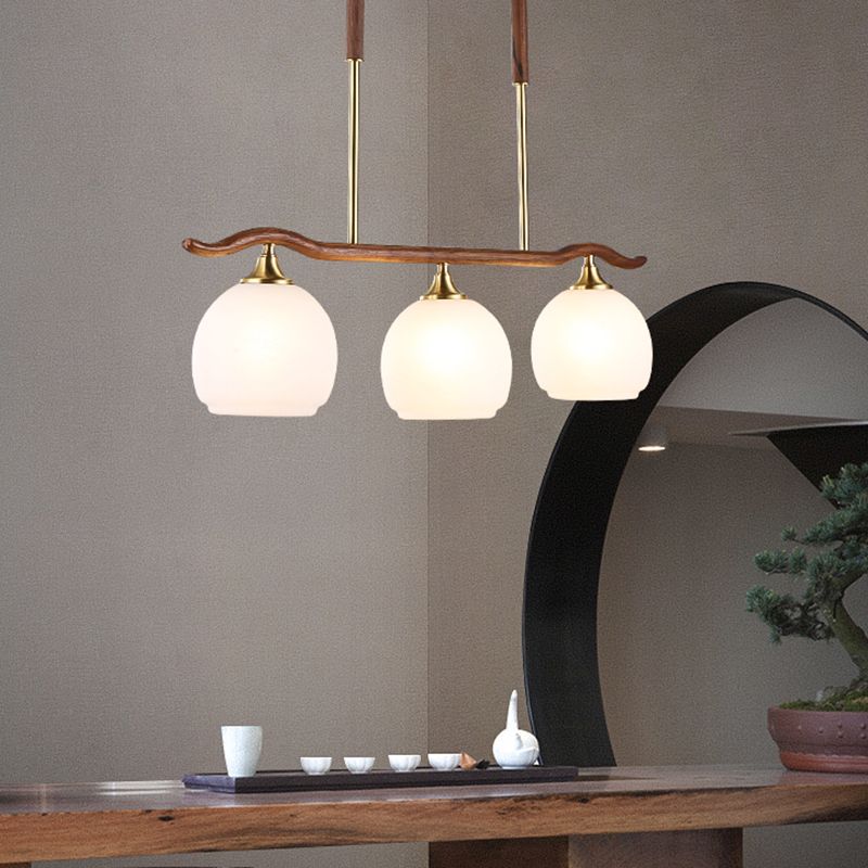 Modern Style Dome Shape Island Lights White Glass Island Lighting in Brown