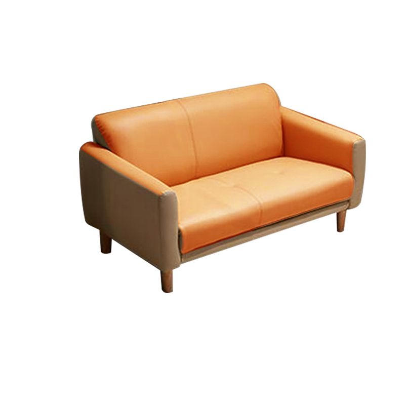 Modern Square Arm Stain Resistant Settee Couch in Orange/Ivory Cushions