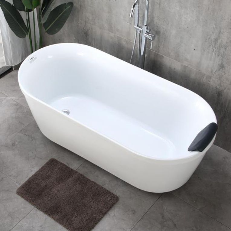 Freestanding Soaking Bath Back to Wall Modern White Bathtub With Faucet