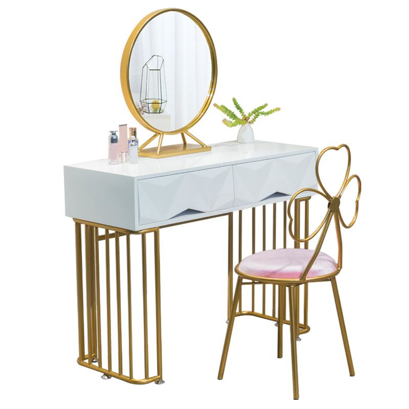 15.74" Wide White Gold Makeup Counter Glam  Vanity Tables with Drawers