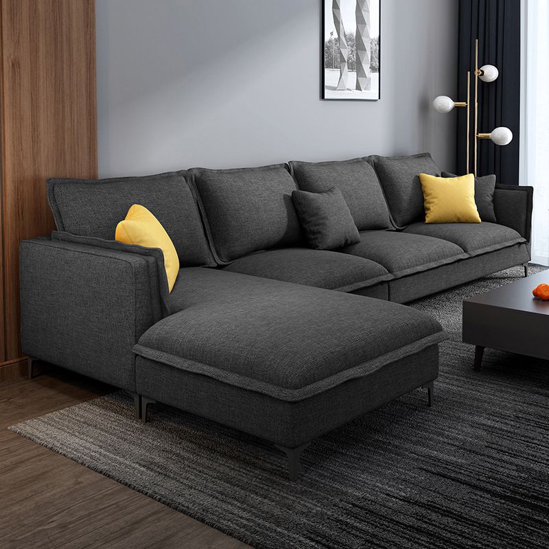 Linen Modern Square Arm Sectional 4-seater Sectional with 4 Pillows