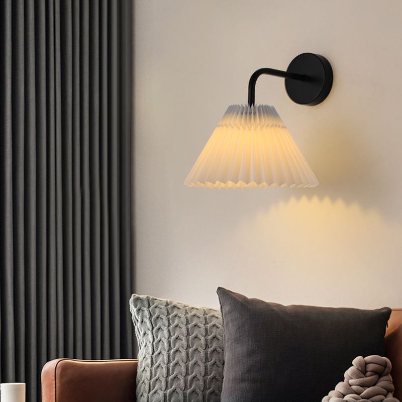 Metal Modern Wall Sconce Cone Shape Wall Light with Fabric Shade for Bedroom