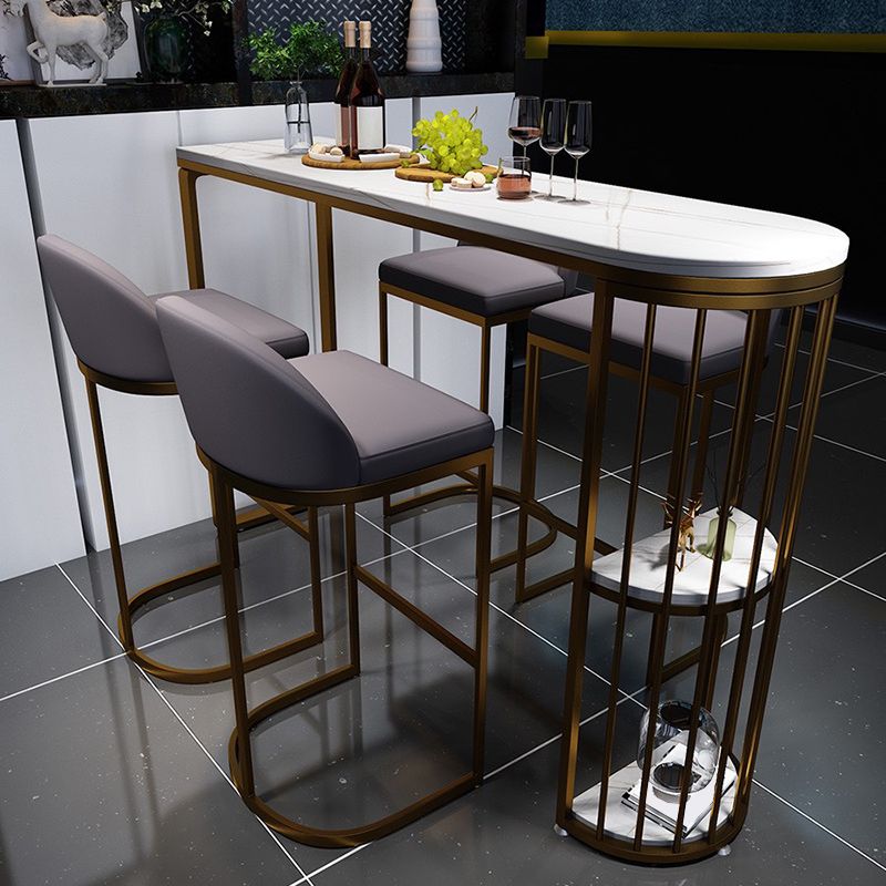 Modern Stone Bar Table Metal Base Dining Table with Storage Shelves