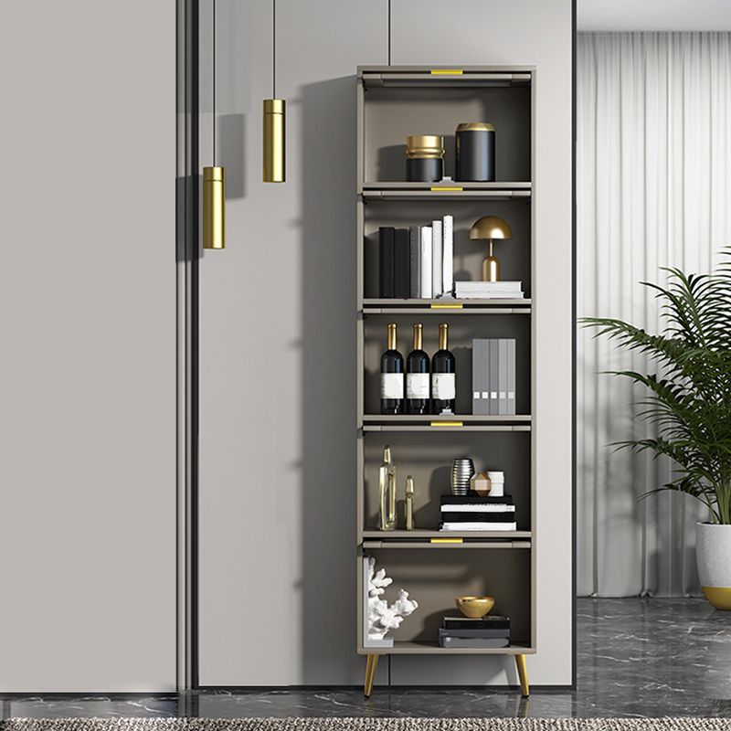 Glam Champagne/White Closed Back Standard Wood Shelf Bookcase for Living Room