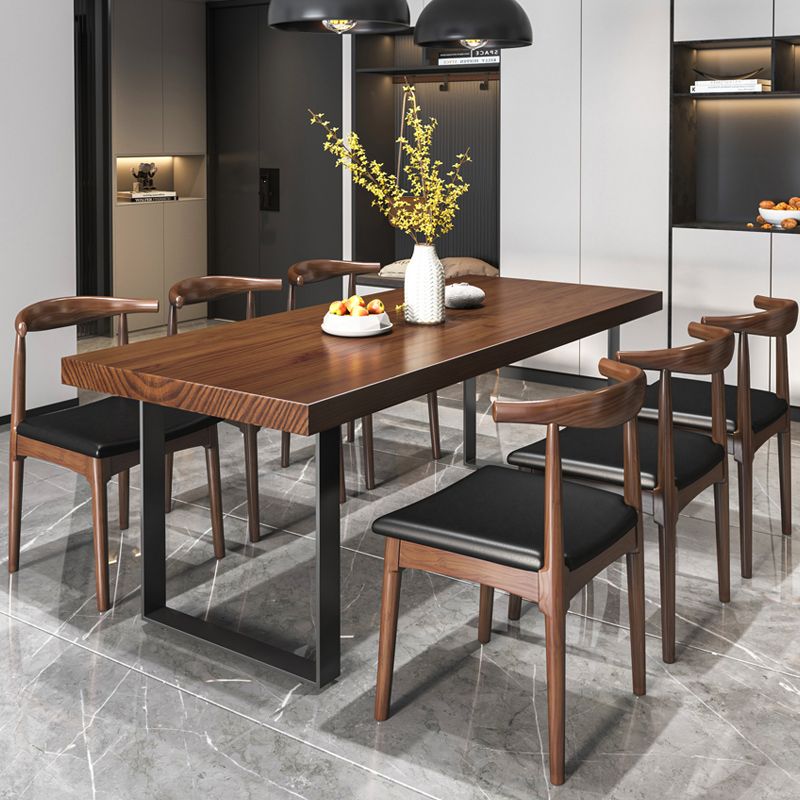 Modern Style Solid Wood Dining Table Rectangular Dining Table with Metal Base
