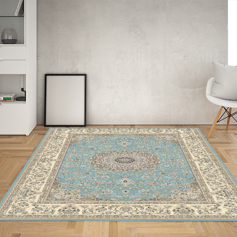 Red Tone Octagonal Flower Rug Polyester Distressed Carpet Anti-Slip Backing Indoor Rug for Living Room