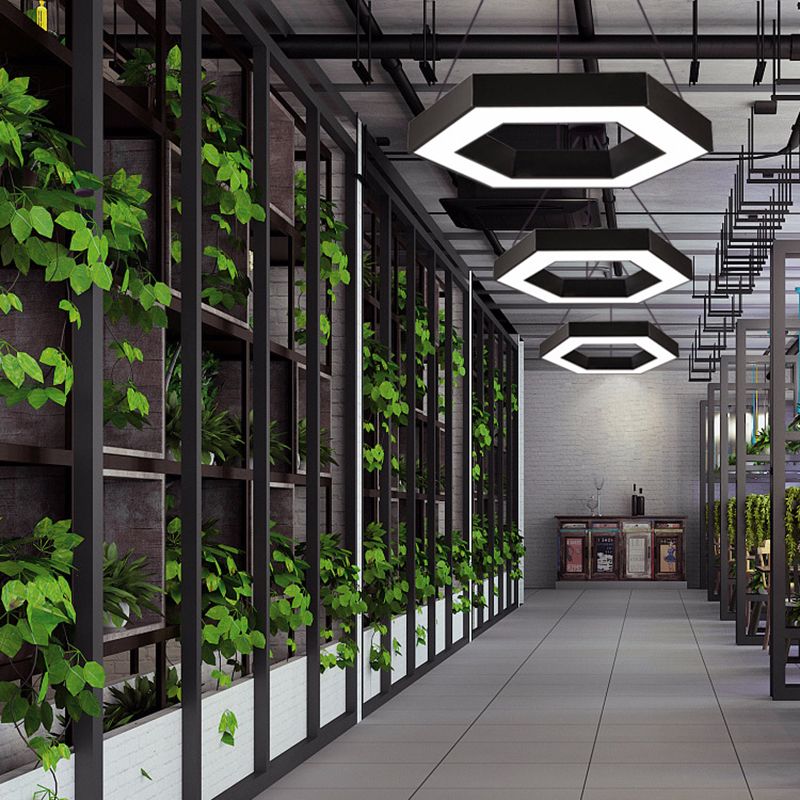 Office Hallway LED Pendant Modern Style Hanging Light with Hexagonal Acrylic Shade