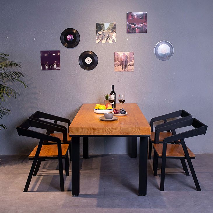 Rectangle Solid Wood Top Dining Table Industrial Iron Legs Dining Table