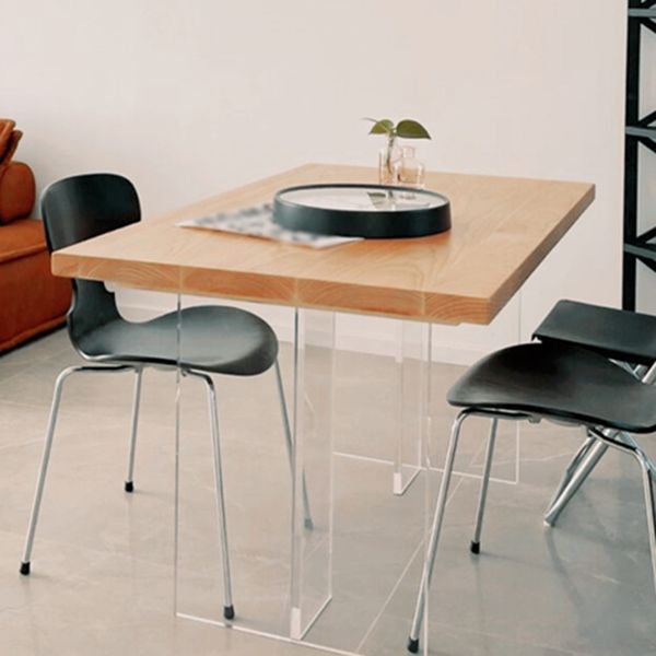 Modern Pine Solid Wood Table Rectangle Dining Table with Acrylic Double Pedestal Base