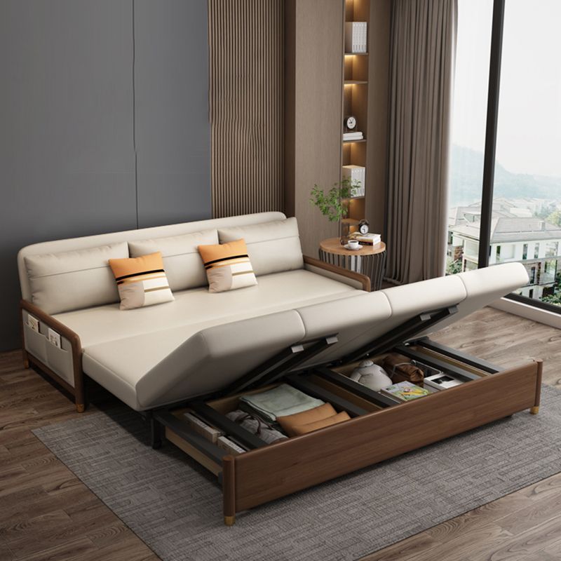 Armless Contemporary Faux Leather Convertible Bed Settee with 2 Pillows