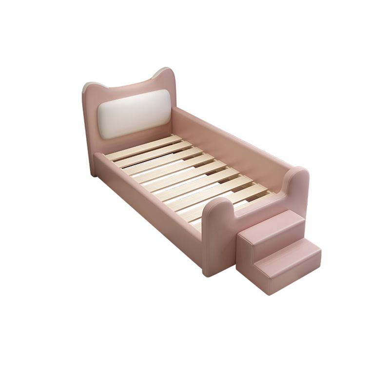 Genuine Leather Upholstered Kids Bed in Pink Modern Twin Bed with Mattress