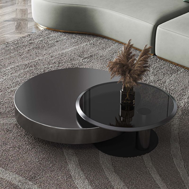 Square Block Base Design Cocktail Table Grey/black Stainless Steel/Glass Coffee Table