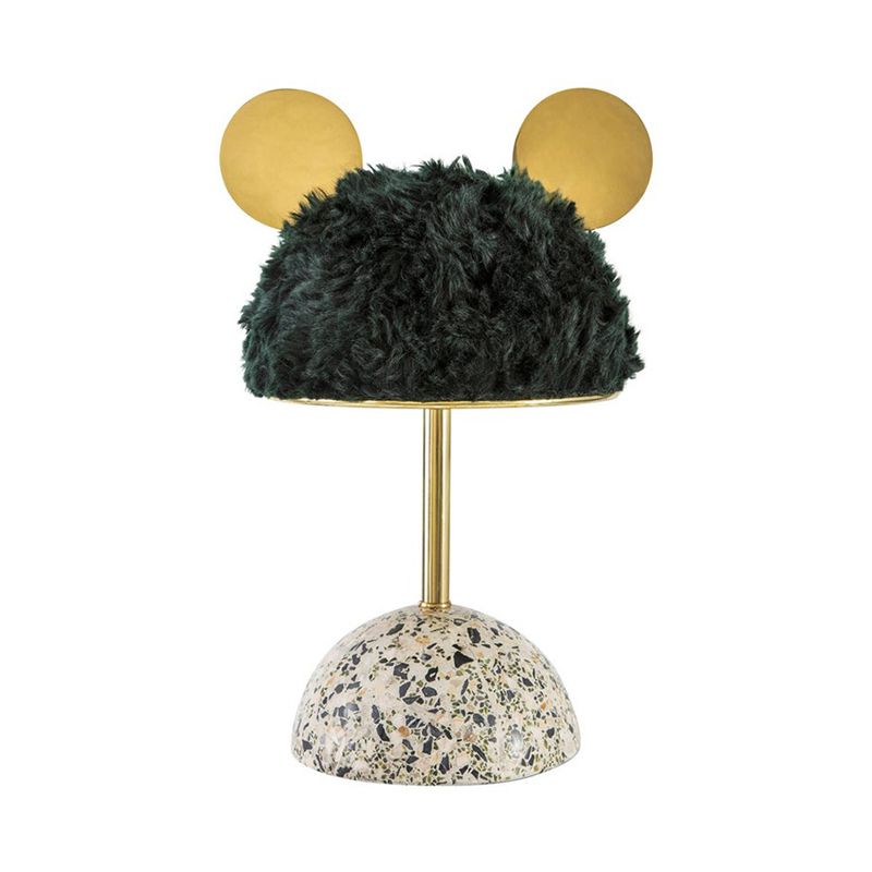 Lampada da tavolo in tessuto peluche con orsetto per bambini, stile 1 lampadina, lampada da comodino rosa/verde scuro/rosa chiaro con base a cupola in terrazzo