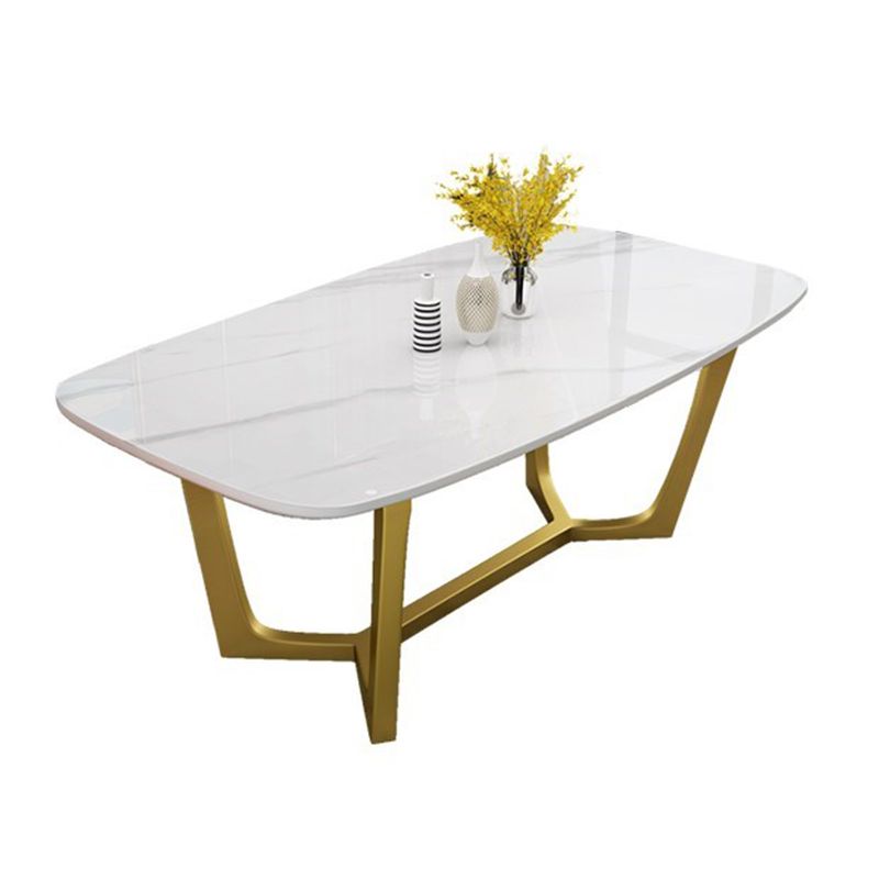Luxury Sintered Stone Fixed Table Rectangle Trestle Base Dining Desk