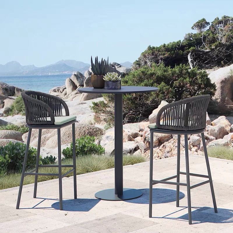 Tropical Outdoor Bistro Chairs Rattan With Arm Aluminum Patio Dining Chair