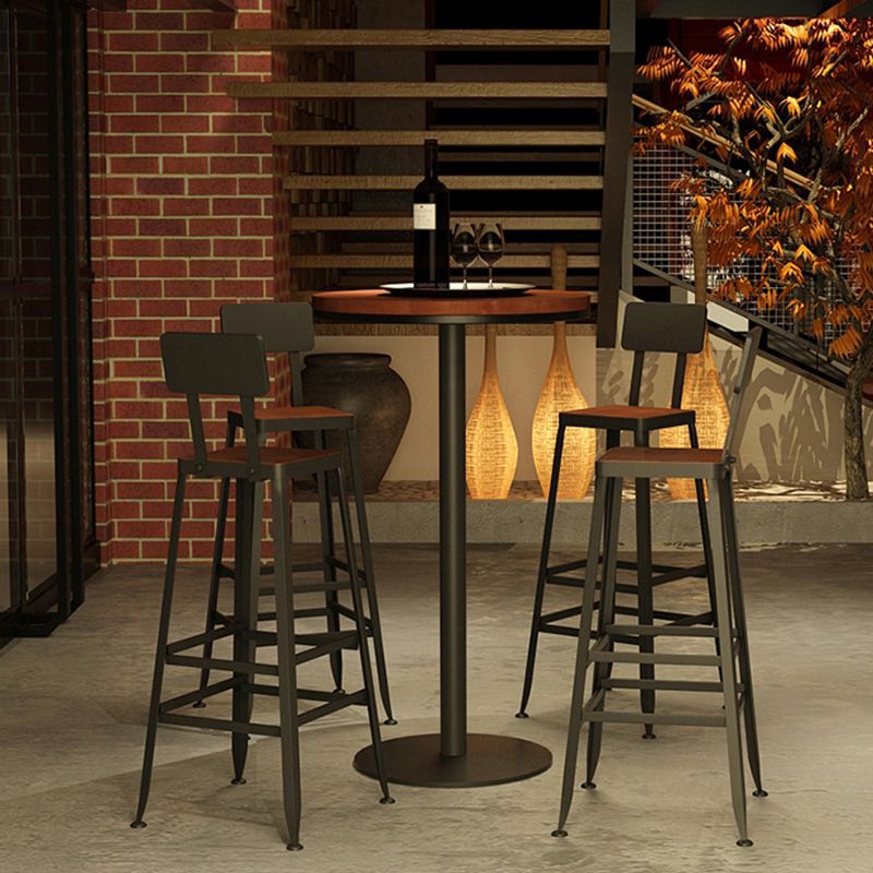 Taburete de bar interior de madera maciza de metal contemporáneo con respaldo