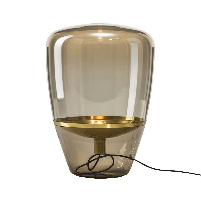 Lampada da notte triangolare in vetro trasparente/fumé/cognac, postmoderna, a 1 testa, con paralume interno per piattino, in nero/ottone