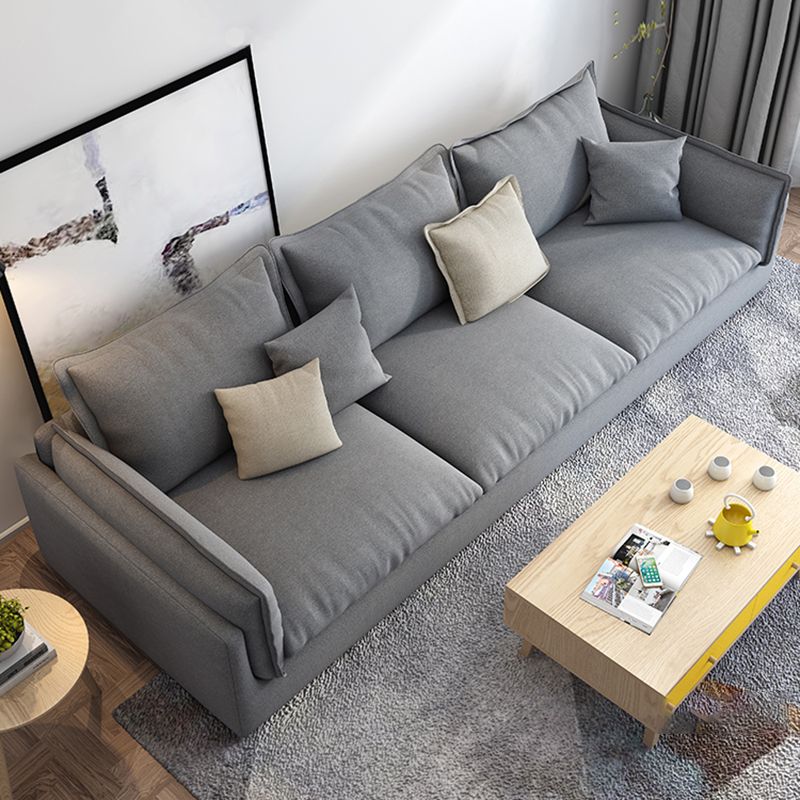 Living Room Gray Stationary Sofa Recessed Arm Standard Cushions Couch