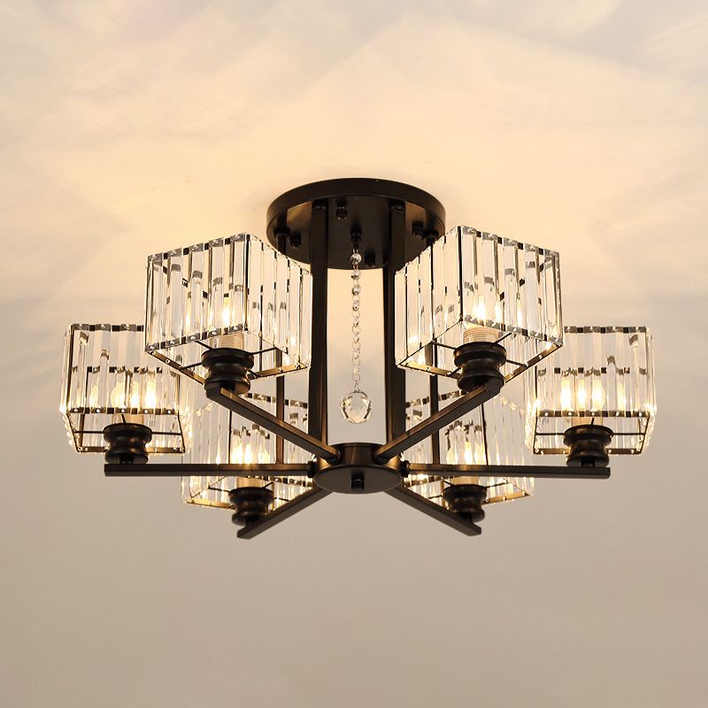 Artistic Radial Suspension Light Metallic Living Room Chandelier Light with K9 Crystal Block Shade