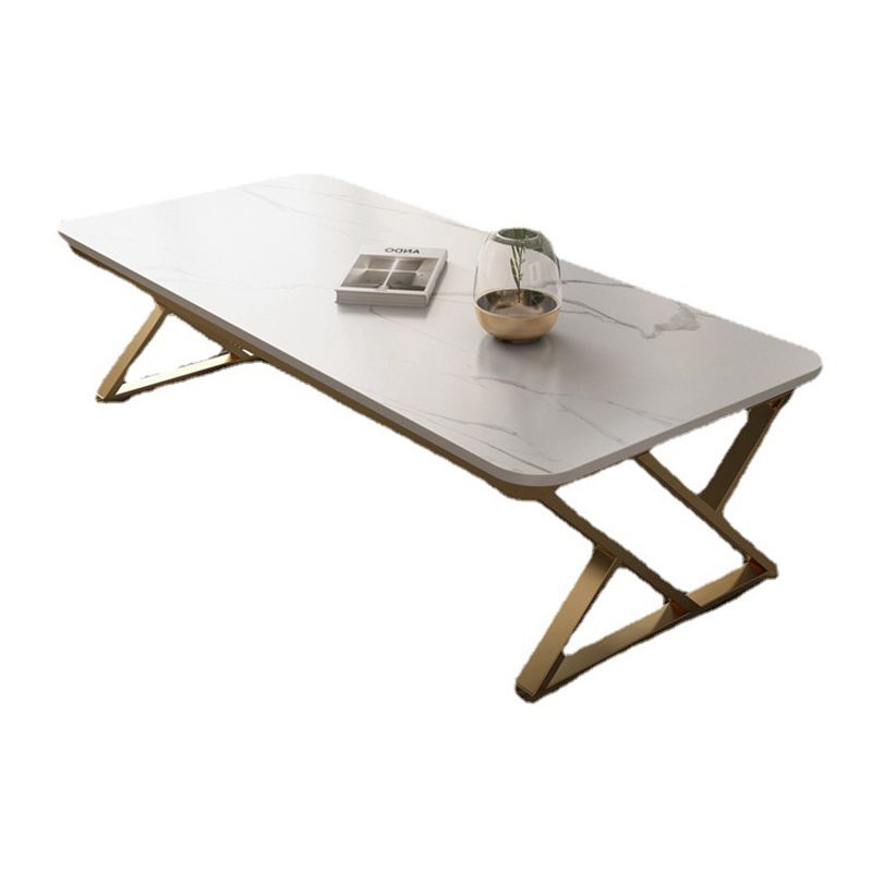 17.7" Tall Glam White/ Grey Slate Top Coffee Table for Living Room