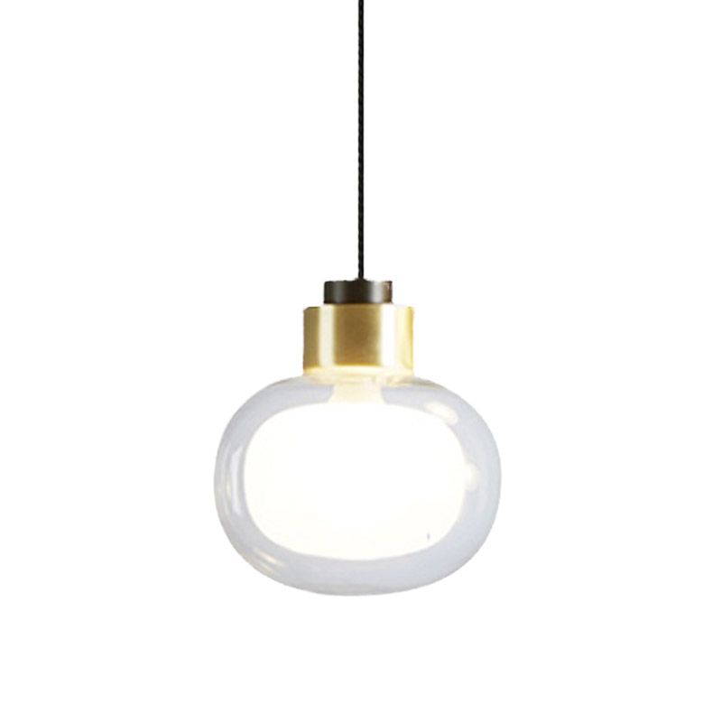 Modern 1 Bulb LED Hanging Light with Clear Glass Shade Brass Oblong Suspension Lamp