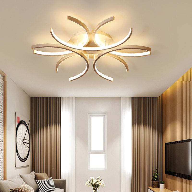 Zeitgenössische Flush -Leuchten linear 6 Leuchtmetall Flush -Brunnenlampen in Weiß