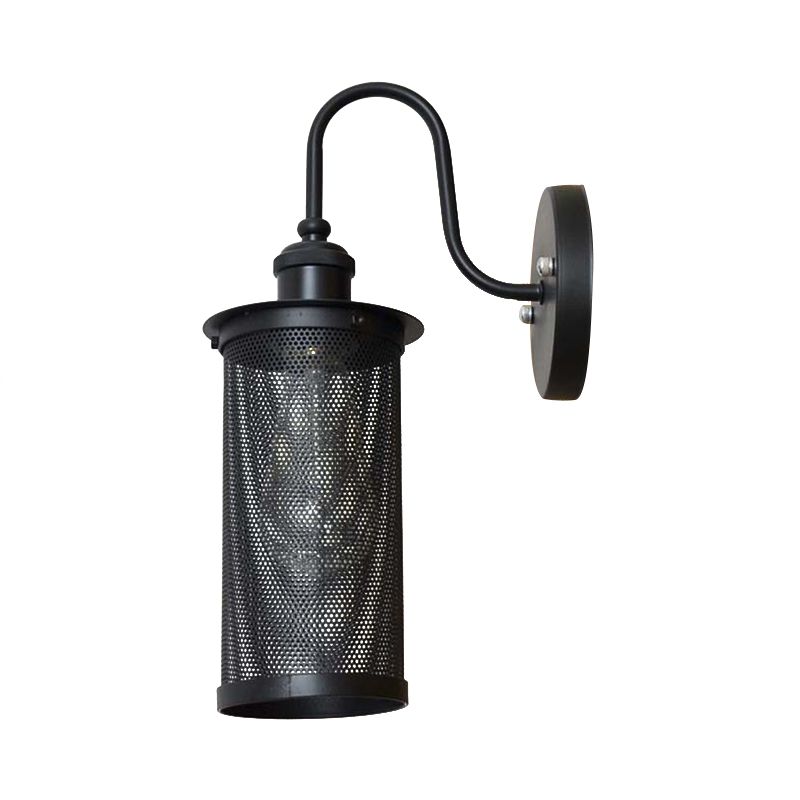 Cylindrical Mesh Metal Shade Wall Lighting Farmhouse 1 Light Corridor Wall Sconce Lamp in Black/Brass