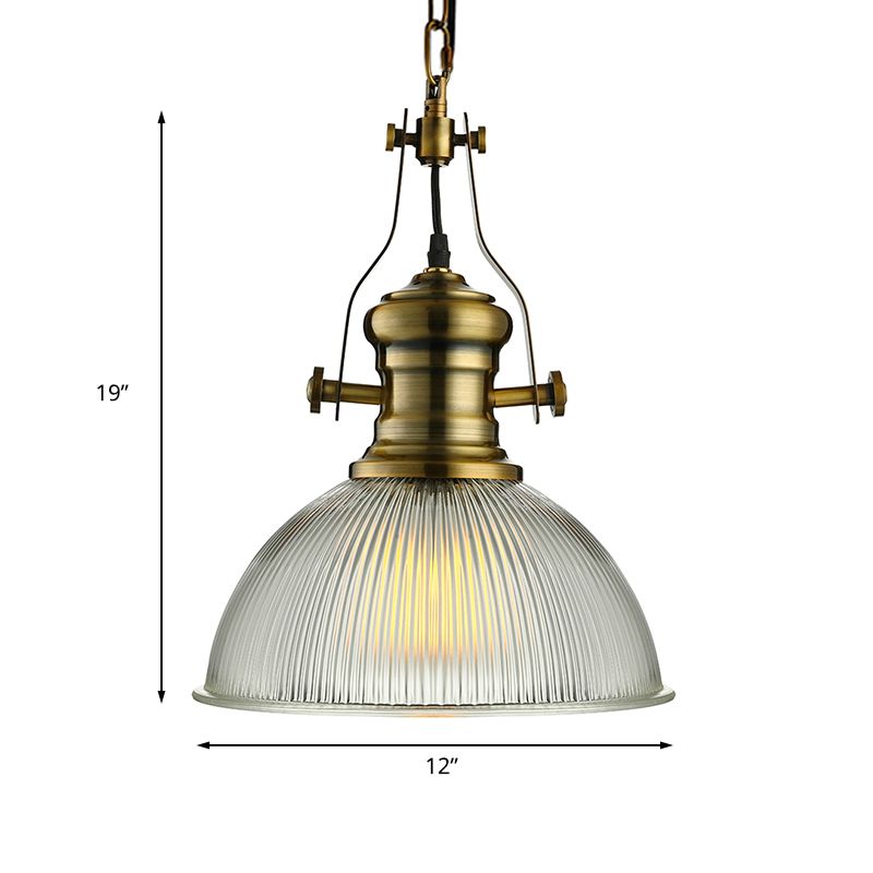 Pendre de dôme de 12 "/ 15" de largeur industriel 1 Verre clairs à la lampe suspendue en laiton pour salle à manger