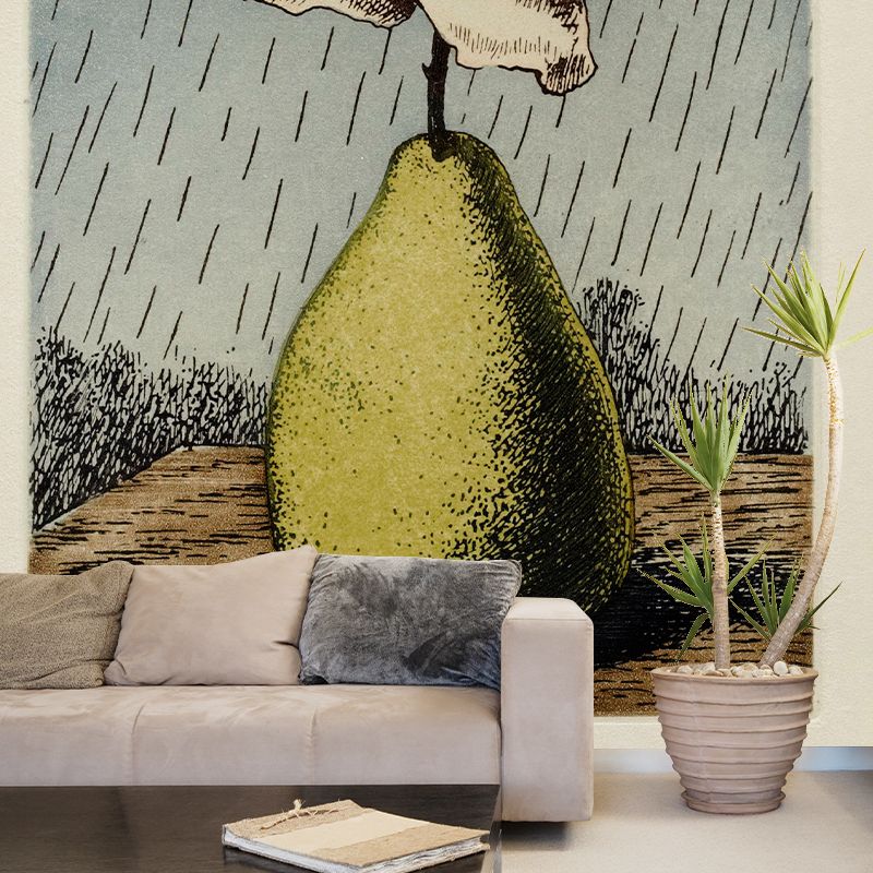 Giant Surrealist Wall Paper Murals Grey-Yellow Pear Vase with Blossom Rose Wall Covering, Size Optional