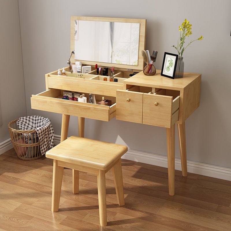 3-Drawer Bedroom Dressing Table Rubberwood Flip-Top Make-up Vanity