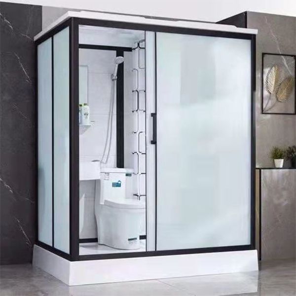 Framed Frosted Shower Kit Rectangle Matt Black Shower Stall with Base Included