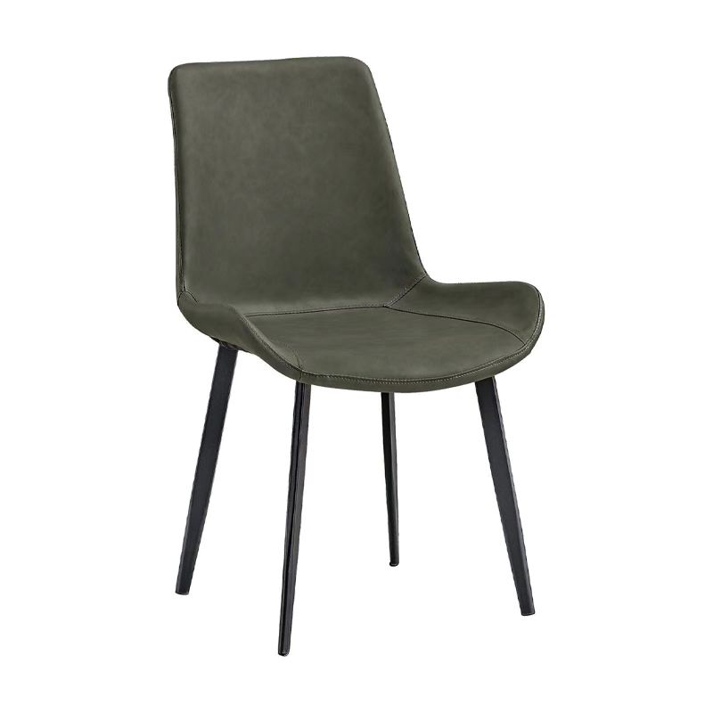 Sillas de comedor sin brazos de cuero tapizadas, sillas laterales con respaldo sólido con patas de metal