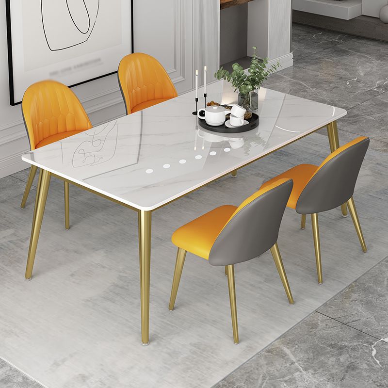 Glam 1/5/6/7 Pieces Dinette Set with White Sintered Stone Top Rectangle Dining Table Set
