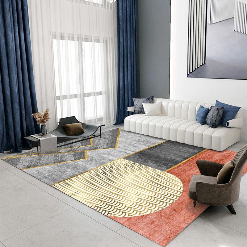 Orange Striped Rug Polyester Contrast Color Rug Stain Resistant Rug for Living Room
