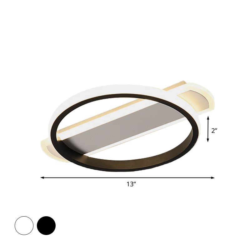 Weiß/schwarz Ring Flush Beleuchtung einfache LED Acryl Flush Deckenlampe mit Bogen Rechteck Baldachin in Warm/Weißes Licht
