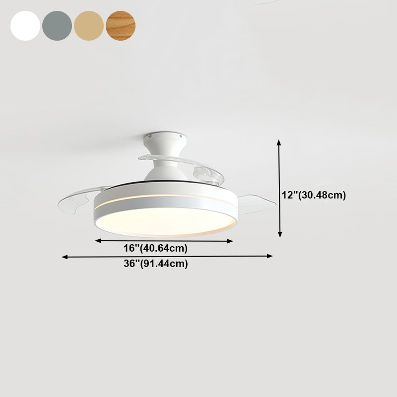 Nordic Invisible Blades Fan Light Metallic Living Room LED Semi Flush Mount Lamp