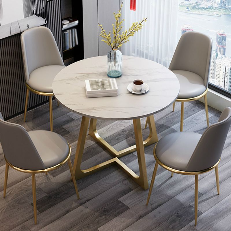 Moderner Stil Sintered Stone Esstisch runder Tisch mit doppelter Sockelbasis